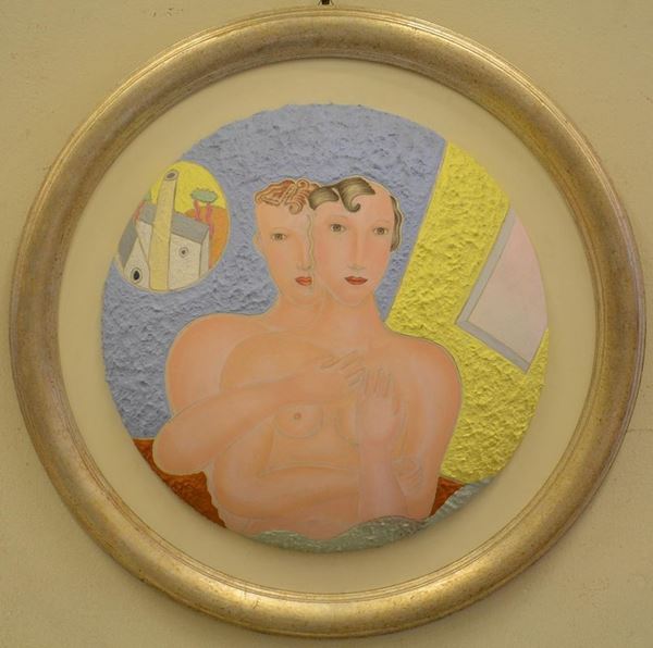 Luca Alinari ( Firenze 1943 ) FIGURE FEMMINILI, tecnica mista su legno, diam.