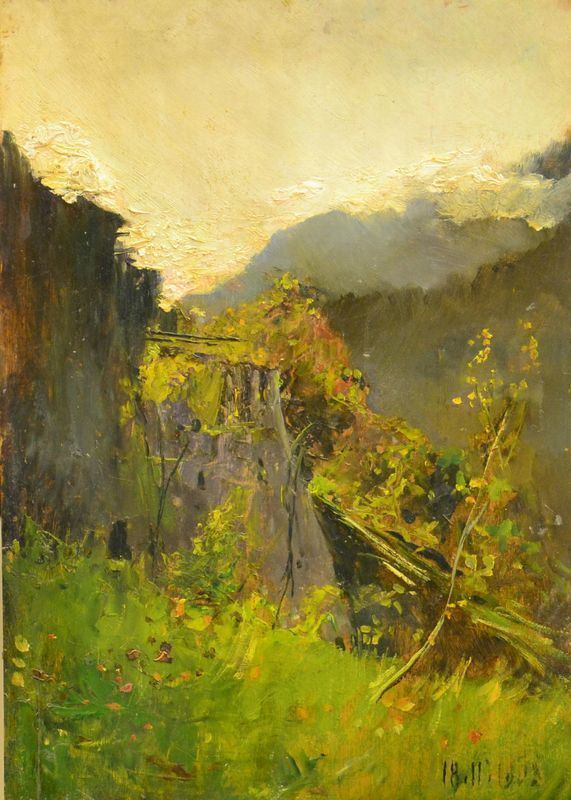 Scuola Italiana, inizi sec. XX, PAESAGGIO, olio su tavoletta, cm 44,5x31