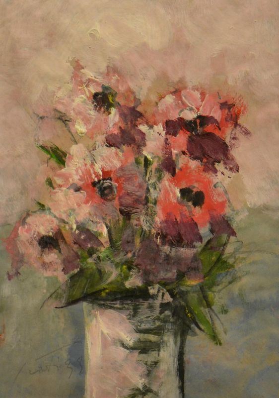 Sergio Scatizzi ( 1918-2009 ) FIORI, tecnica mista su carta, cm 34x24,5