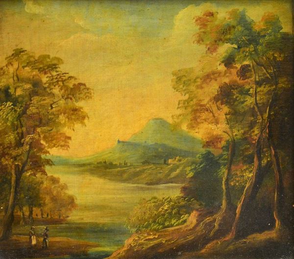 Scuola Francese, sec. XIX, PAESAGGIO, olio msu tela, cm 27x31