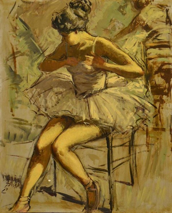 Sergio Cirno Bissi ( 1902-1987 ) BALLERINA, olio su masonite, cm 59x48  - Asta Gioielli, Argenti, Modernariato, Dipinti, Mobili e Oggetti d'Arte - Poggio Bracciolini Casa d'Aste