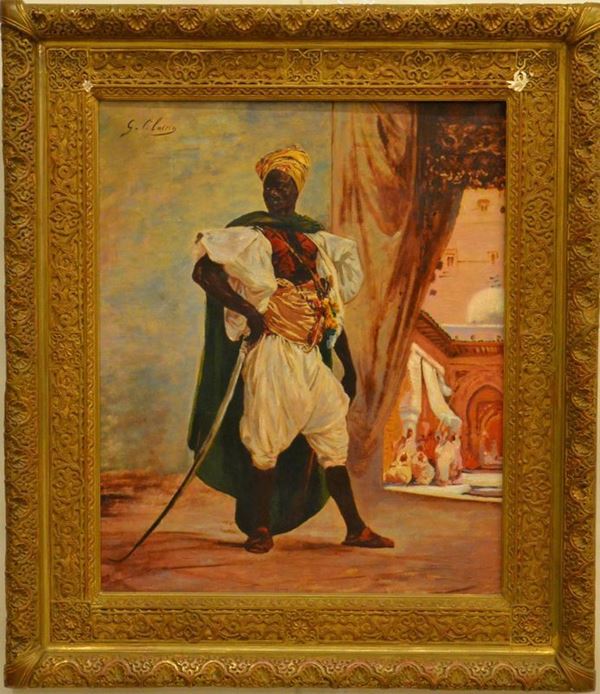 Scuola Francese, sec. XX, MORO, olio su tela entro cornice, cm 74x60, firmato