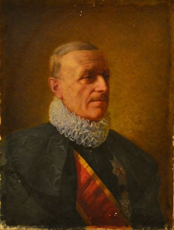 Scuola Italiana, inizi sec. XX, RITRATTO DI CAVALIERE, olio su tela, cm 67x51,
