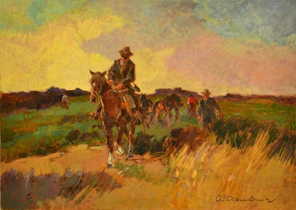 Carlo Domenici ( 1898-1981 ) VERSO SERA, olio su compensato, cm 50x70