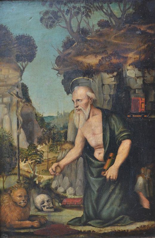 Scuola Italia settentrionale, sec. XVII, SAN GIROLAMO, olio su tavola, cm