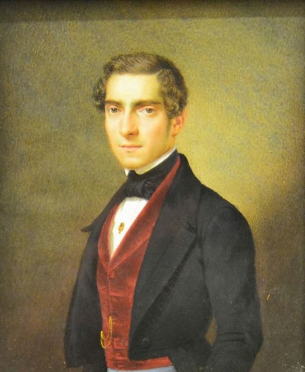 Scuola Italiana, sec. XIX, MARCHESE GIULIO MANCIFORTE, olio su cartoncino, cm 14,5x12