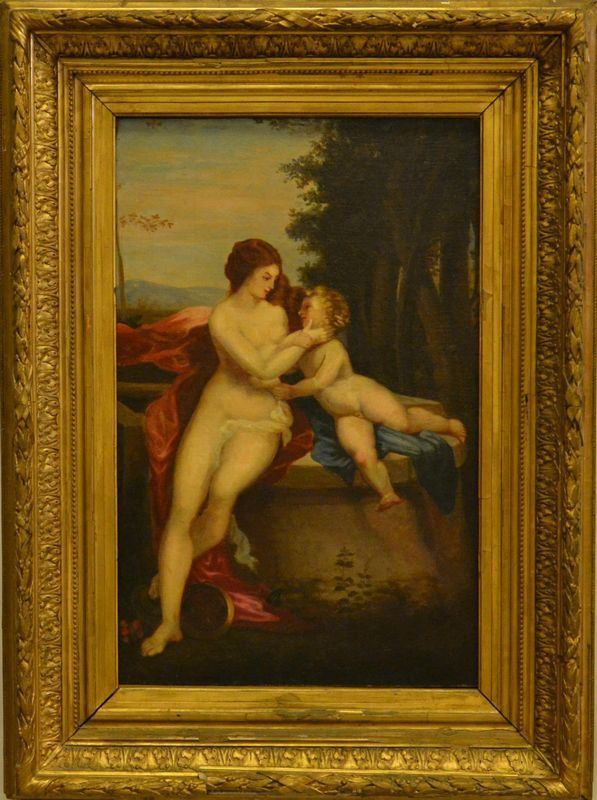 Antoine Jules Pelletier ( 1825 ) VENERE E CUPIDO, olio su tela, cm 74x50,