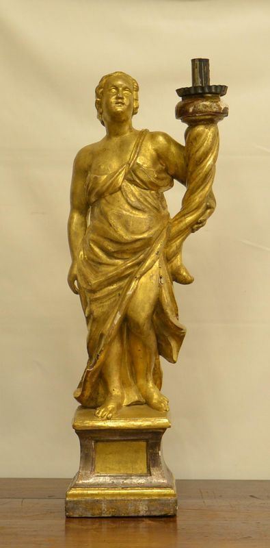 Scultura, sec. XVIII, in legno laccato e dorato, FIGURA FEMMINILE, 