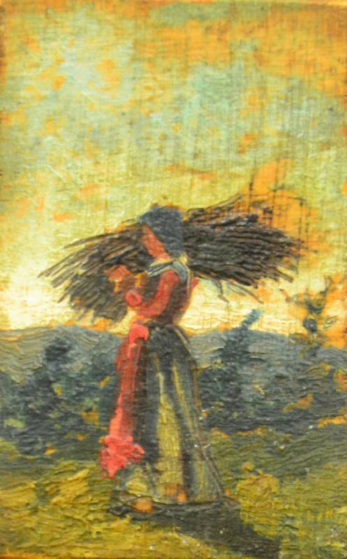 Scuola Italiana, sec. XIX, CONTADINA, olio su tavoletta, cm 8x5