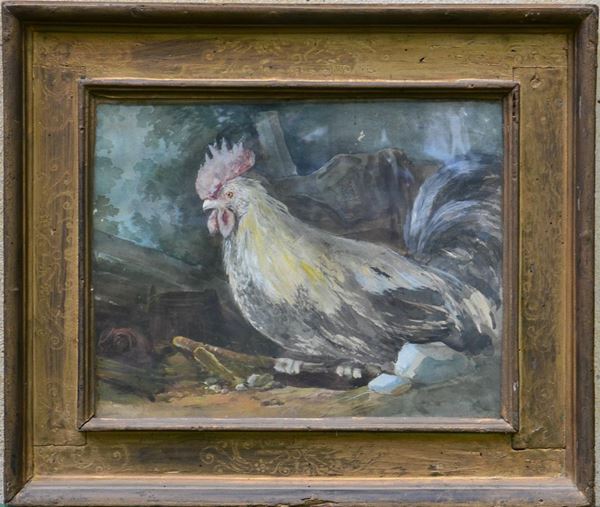 Carl Ivanovic Kollmann ( 1788-1846 ) STUDIO DI GALLINE, tempera su carta,