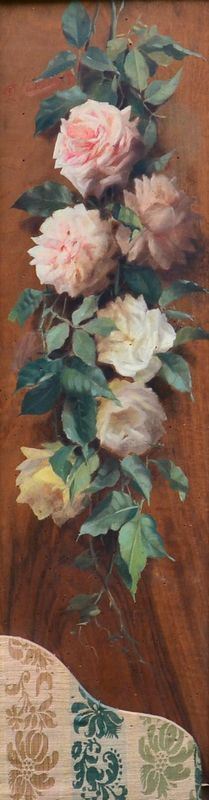 ito Chelazzi ( San Casciano 1834-Firenze 1892 ) NATURA MORTA CON FIORI, olio su tavola, cm 97x26