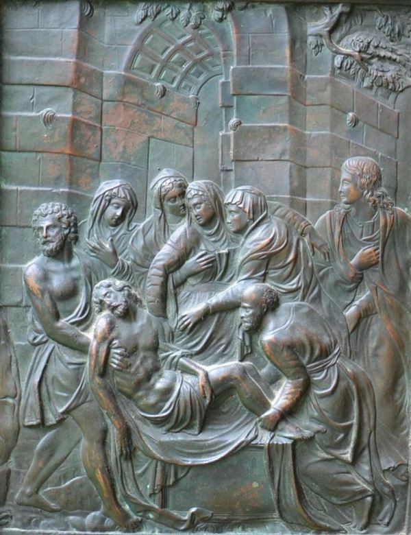 Bassorilievo, sec. XIX, in rame, MORTE DI CRISTO, cm 25x20