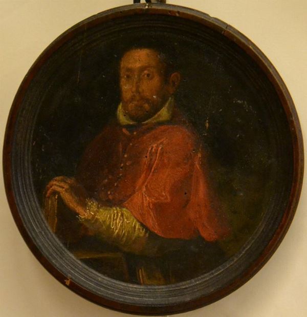 Scuola Italiana, sec. XVIII, CARDINALE, olio su tavoletta circolare, diam. cm 15,5, difetti