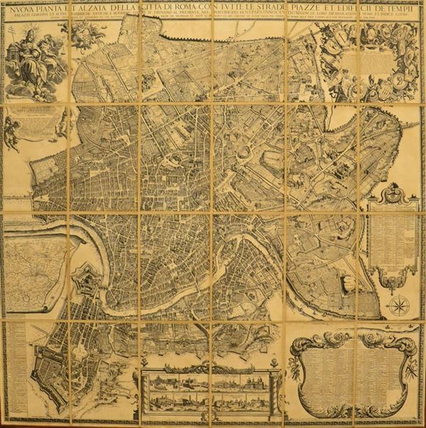 Grande stampa, sec. XX, PIANTA DI ROMA, cm 149x147