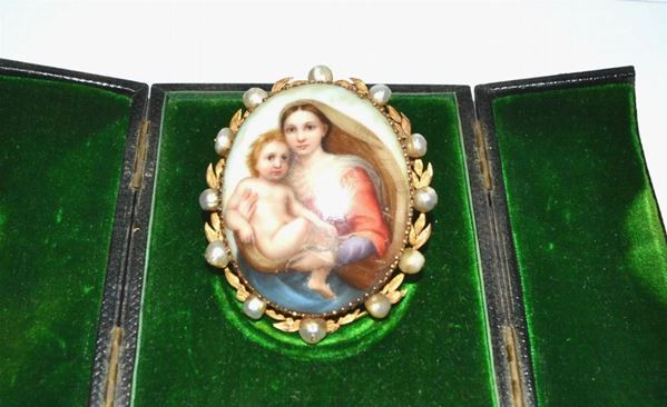  Spilla in oro giallo , e perle inizi sec XX                                   - Asta Antiquariato, Collezionismo & Gioielli - Poggio Bracciolini Casa d'Aste