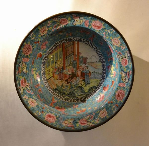  Bacinella circolare, Cina, sec. XIX,  in ceramica 