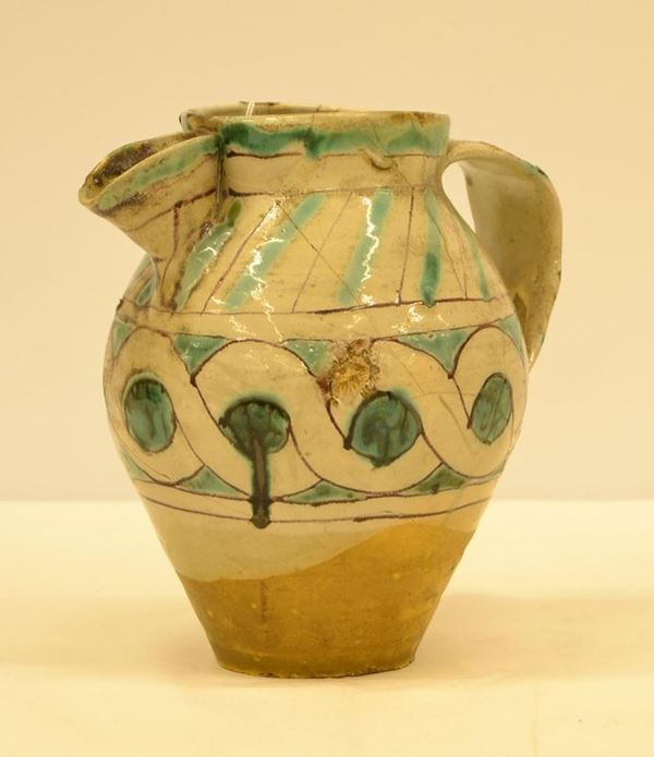  Boccale con beccuccio applicato, Viterbo, sec. XIV,    - Asta Antiquariato, Collezionismo & Gioielli - Poggio Bracciolini Casa d'Aste