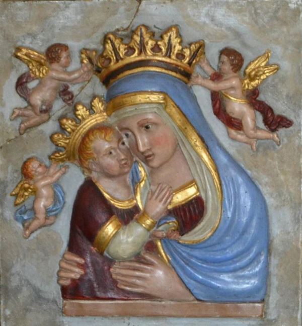  Altorilievo, sec. XIX,  in terracotta smaltata,