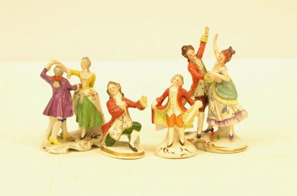  Quattro sculturine, inizi sec. XX,  in ceramica,