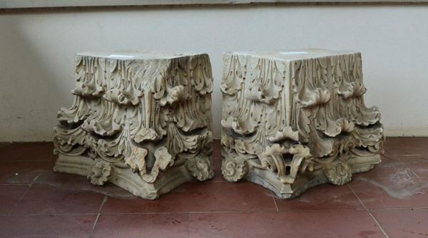  Coppia di capitelli, sec. XIX,  in marmo,   - Asta Antiquariato, Collezionismo & Gioielli - Poggio Bracciolini Casa d'Aste