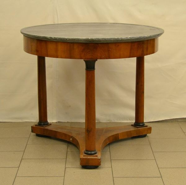  Tavolo, Impero, sec. XIX,  in ciliegio, piano in marmo, 