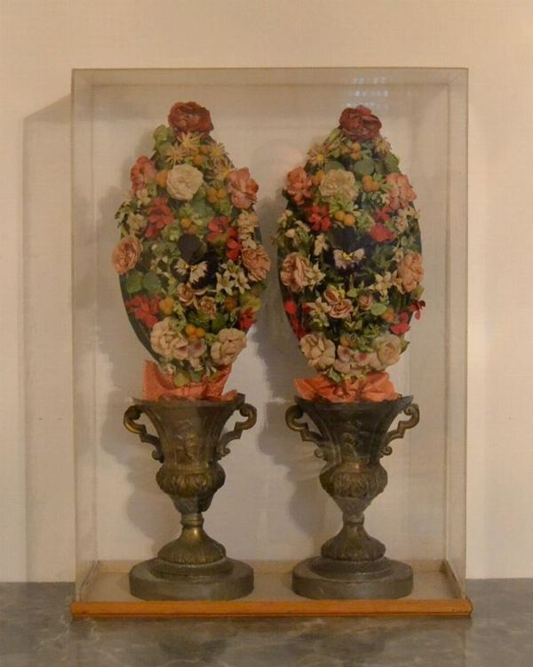  Coppia di portapalme, sec. XIX,  in legno, 