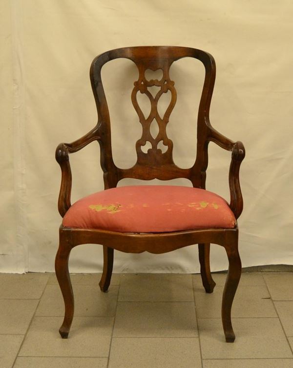  Poltrona, Toscana, sec. XVIII,  in noce, con spalliere  - Asta Antiquariato, Collezionismo & Gioielli - Poggio Bracciolini Casa d'Aste