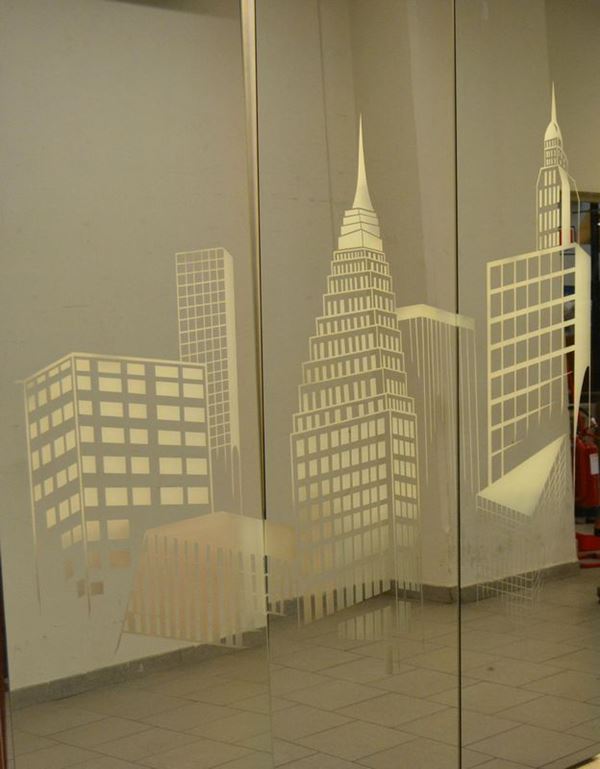  Tre pannelli luminosi, anni 80,  con specchi formanti vedute di cittÃ ,