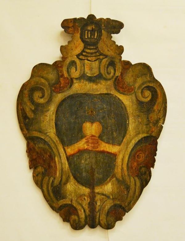  Stemma, sec. XIX,  in legno laccato   - Asta Antiquariato, Collezionismo & Gioielli - Poggio Bracciolini Casa d'Aste