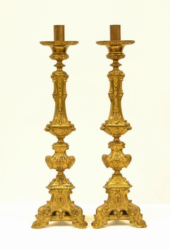  Coppia di candelieri, Francia, sec. XIX,    - Asta Antiquariato, Collezionismo & Gioielli - Poggio Bracciolini Casa d'Aste