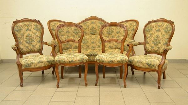  Divano, due poltrone e due sedie, Luigi Filippo, sec. XIX,  