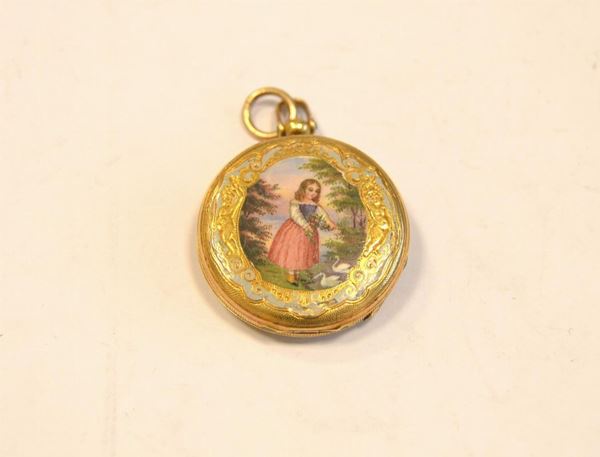  Orologio da borsetta , Svizzera,  sec. XIX in oro giallo 
