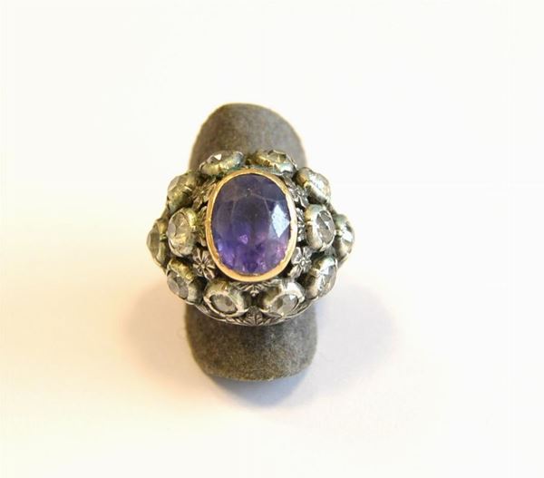  Anello inizi sec. XX , in oro,argento e diamanti 
