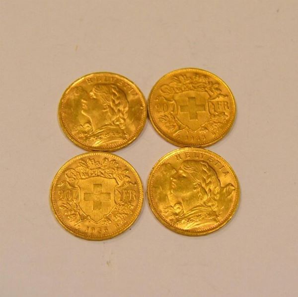  Quattro monete in oro 900/1000   - Asta Decorazione di interni - Poggio Bracciolini Casa d'Aste