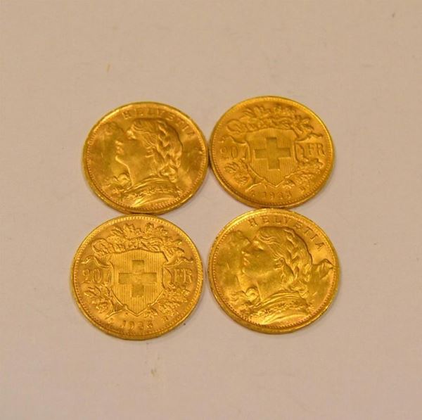  Quattro monete in oro 900/1000   - Asta Decorazione di interni - Poggio Bracciolini Casa d'Aste