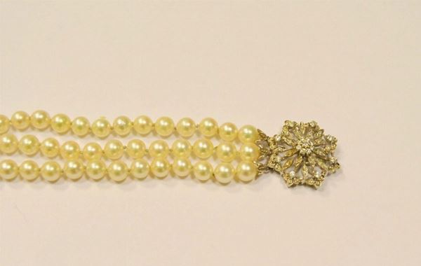  Braccialetto di perle , oro  e diamanti 