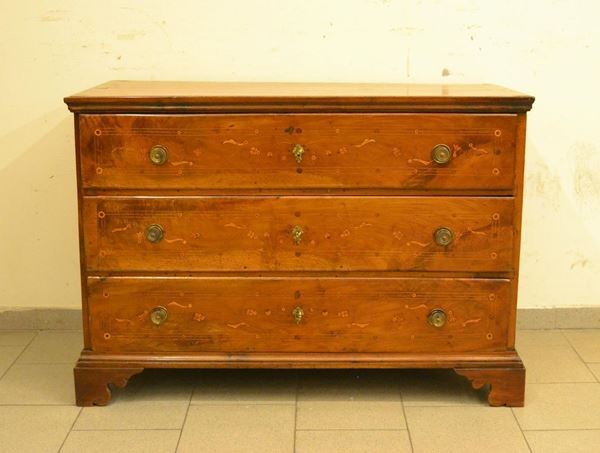  Cassettone, Emilia, sec. XVIII,  in noce intarsiato,   - Asta Decorazione di interni - Poggio Bracciolini Casa d'Aste
