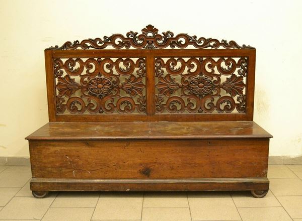  Panca, Toscana, sec. XIX,  in noce, piano da alzarsi,  - Asta Decorazione di interni - Poggio Bracciolini Casa d'Aste