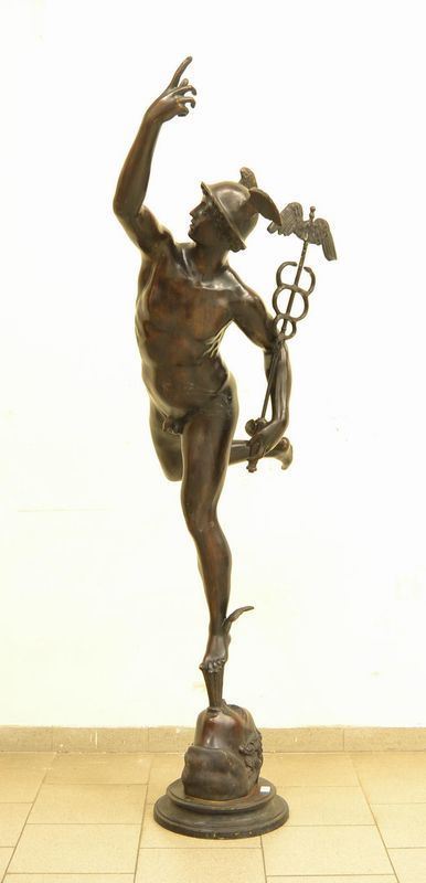  Scultura, sec. XX,  in bronzo, raffigurante mercurio,