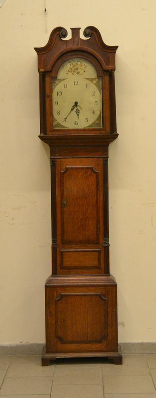  Orologio a colonna, Inghilterra, sec. XIX,  cassa in rovere e noce,