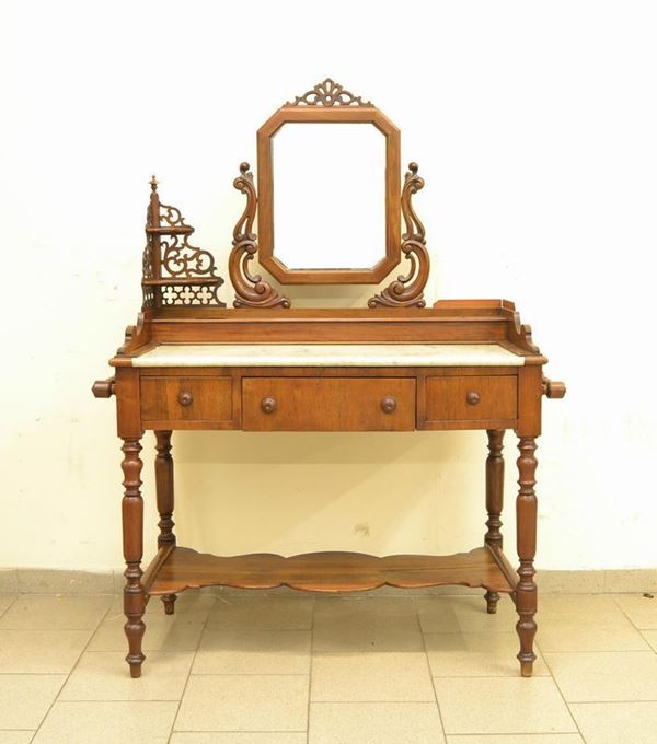  Toilette, Toscana, sec. XIX,  in noce, piano in marmo,  - Asta Decorazione di interni - Poggio Bracciolini Casa d'Aste