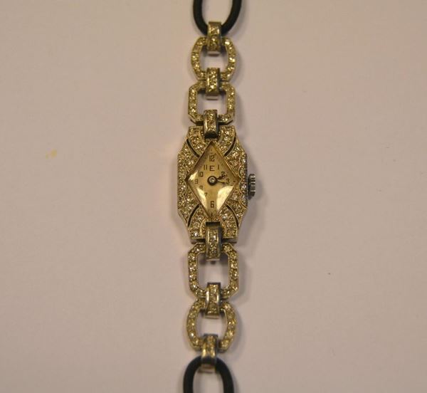  Orologio da polso per signora , inizi sec. XX  Eberhard &amp; CÂ° , in platino e diamanti  