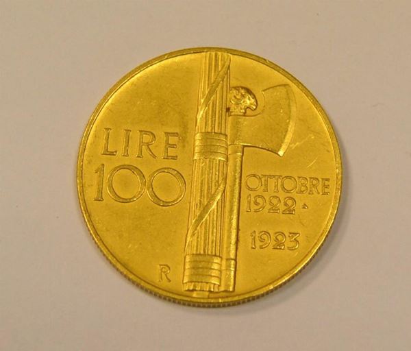  Moneta in oro  lire 100 Fascio 1922-1923   - Asta Gioielli, Argenti, Arredi, Dipinti e Oggetti d'arte - Poggio Bracciolini Casa d'Aste