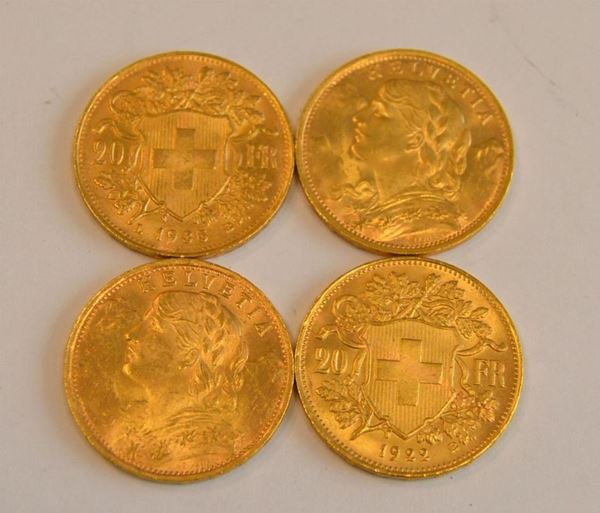  Quattro monete in oro   - Asta Gioielli, Argenti, Arredi, Dipinti e Oggetti d'arte - Poggio Bracciolini Casa d'Aste