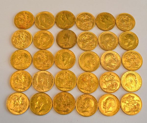  Trenta monete in oro    - Asta Gioielli, Argenti, Arredi, Dipinti e Oggetti d'arte - Poggio Bracciolini Casa d'Aste