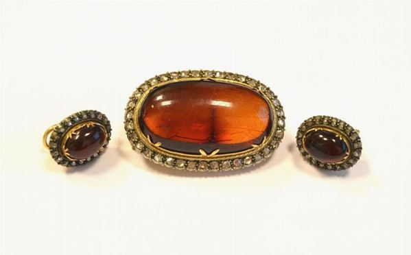  Demi - parure in oro giallo,diamanti e ambra 