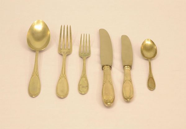  Servito di posate, sec. XX  Calderoni Milano, in argento   - Asta Gioielli, Argenti, Arredi, Dipinti e Oggetti d'arte - Poggio Bracciolini Casa d'Aste