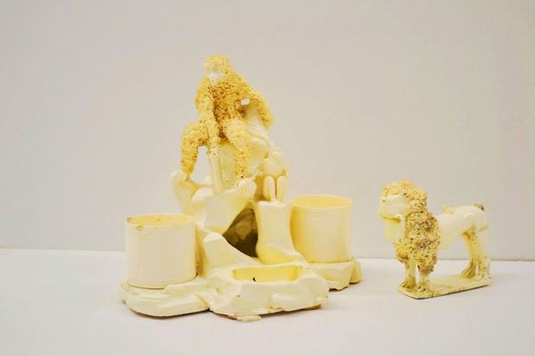  Calamaio e statuina, sec. XX,  modellata