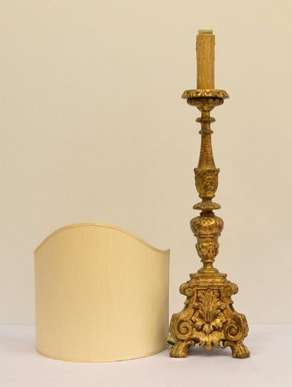  Candeliere, Toscana, sec. XVIII,  in legno policromo,   - Asta Gioielli, Argenti, Arredi, Dipinti e Oggetti d'arte - Poggio Bracciolini Casa d'Aste