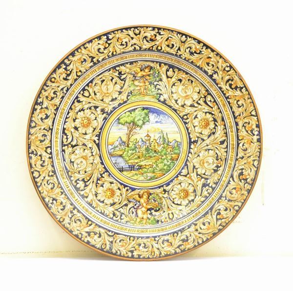   Piatto da parete, in stile '700,  in terracotta smaltata,